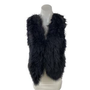 Mango Suit Women's Black Ostritch Marabou Feather Cardigan Vest Gilet Bolero M